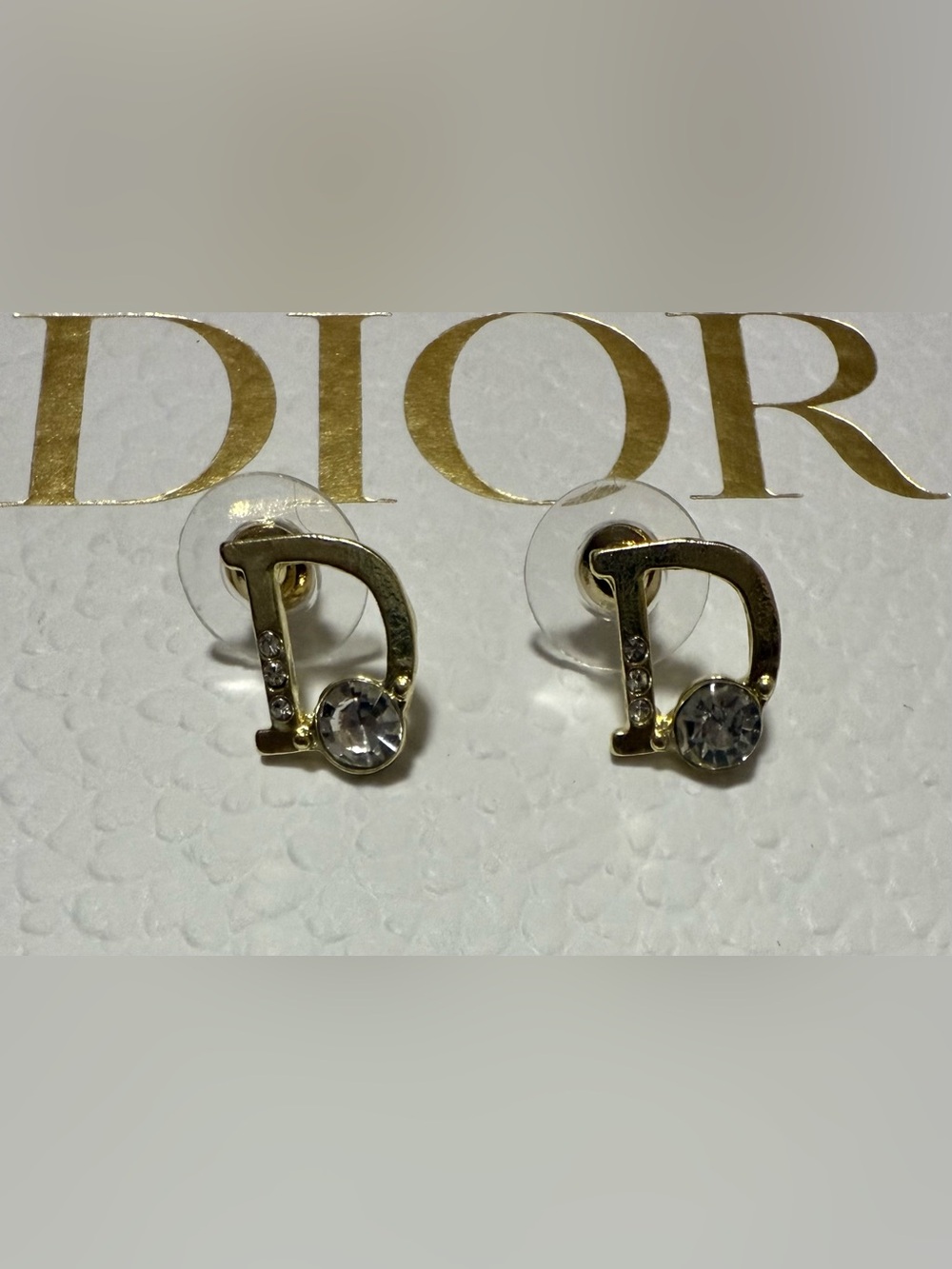 Elegant Gold Letter 'D' Crystal Stud Earrings